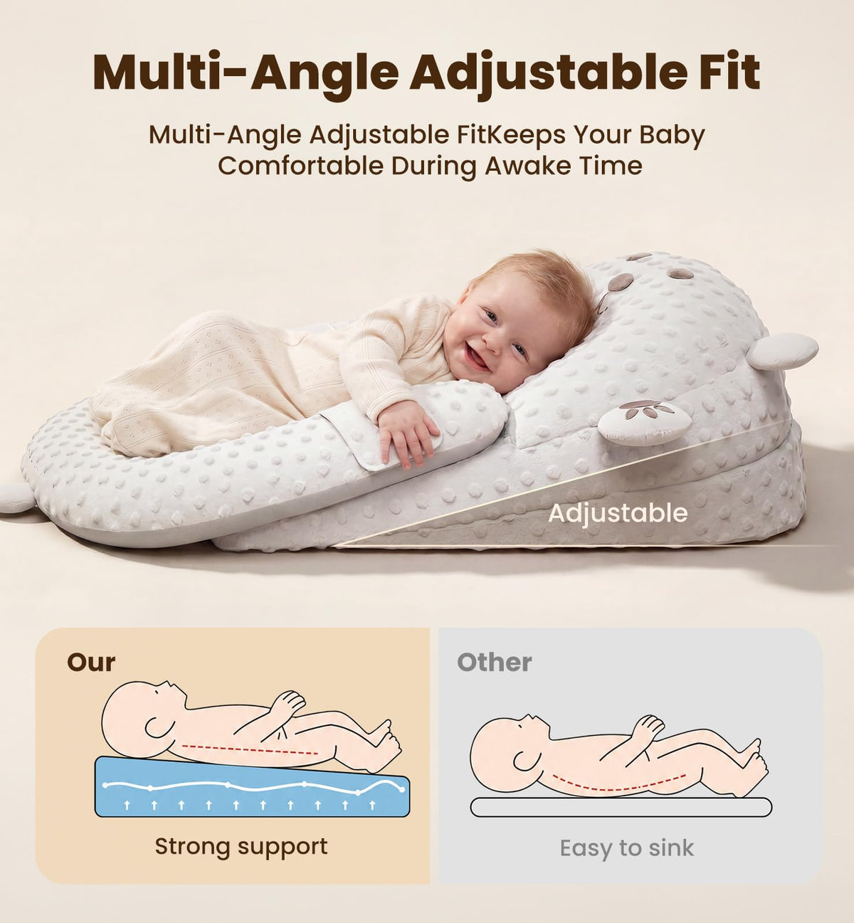 Baby Lounger Pillow, Nursing Pillow & Tummy Time Mat with Washable Cover
