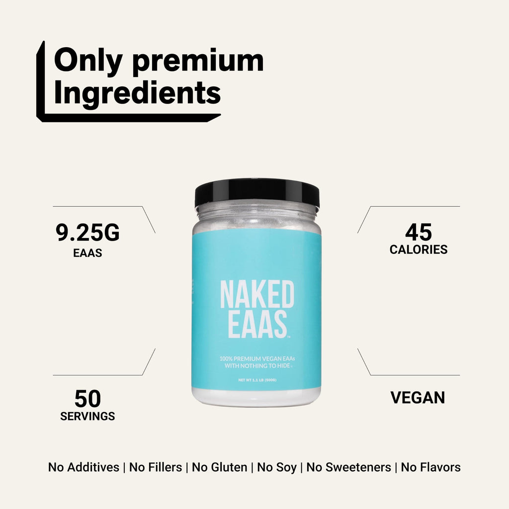 NAKED EAAs Amino Acids Powder - 50 Servings - Vegan Unflavored Essential Amino Acids 500 Grams - Instantized All Natural EAAs Powder Supplement