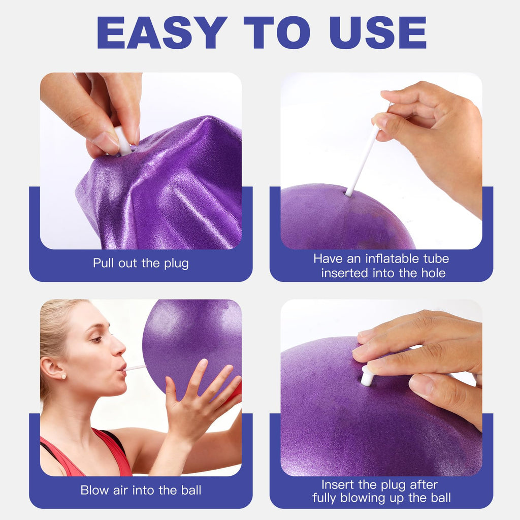 Guirnd Pilates Ball 2P, 9 Inch Workout Ball for Women Men, Small Exercise Ball with Pump for Physical Therapy, Stability, Stretching, Barre, Yoga, Core Workout at Home Gym & Office(Pink & Purple)