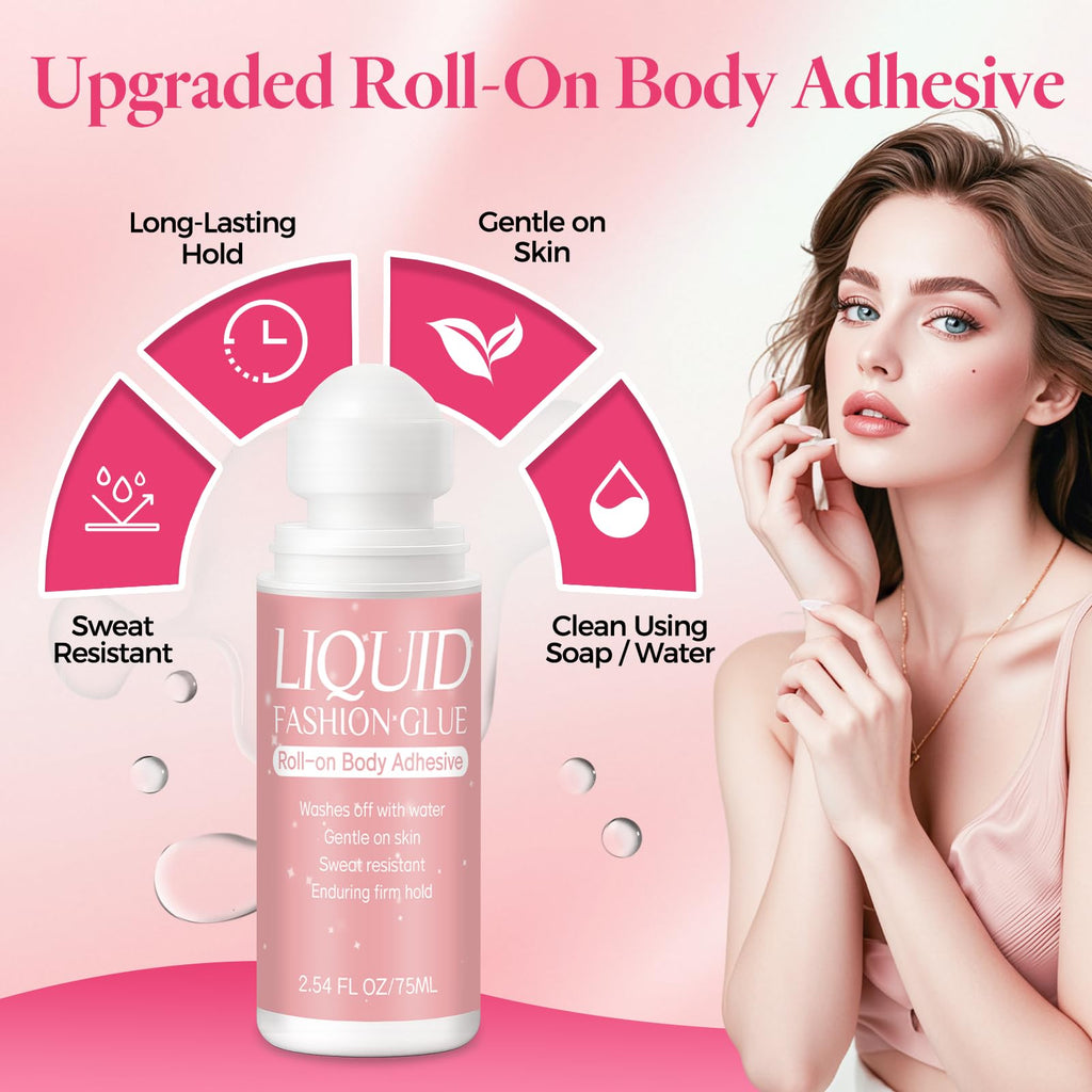 Body Adhesive for Clothing, Sweat Resistant & Long Lasting Body Glue for Clothes, Strong Hold for Dancers, Wigs, Bras, Stagewear & Costumes (2.54 Fl Oz)