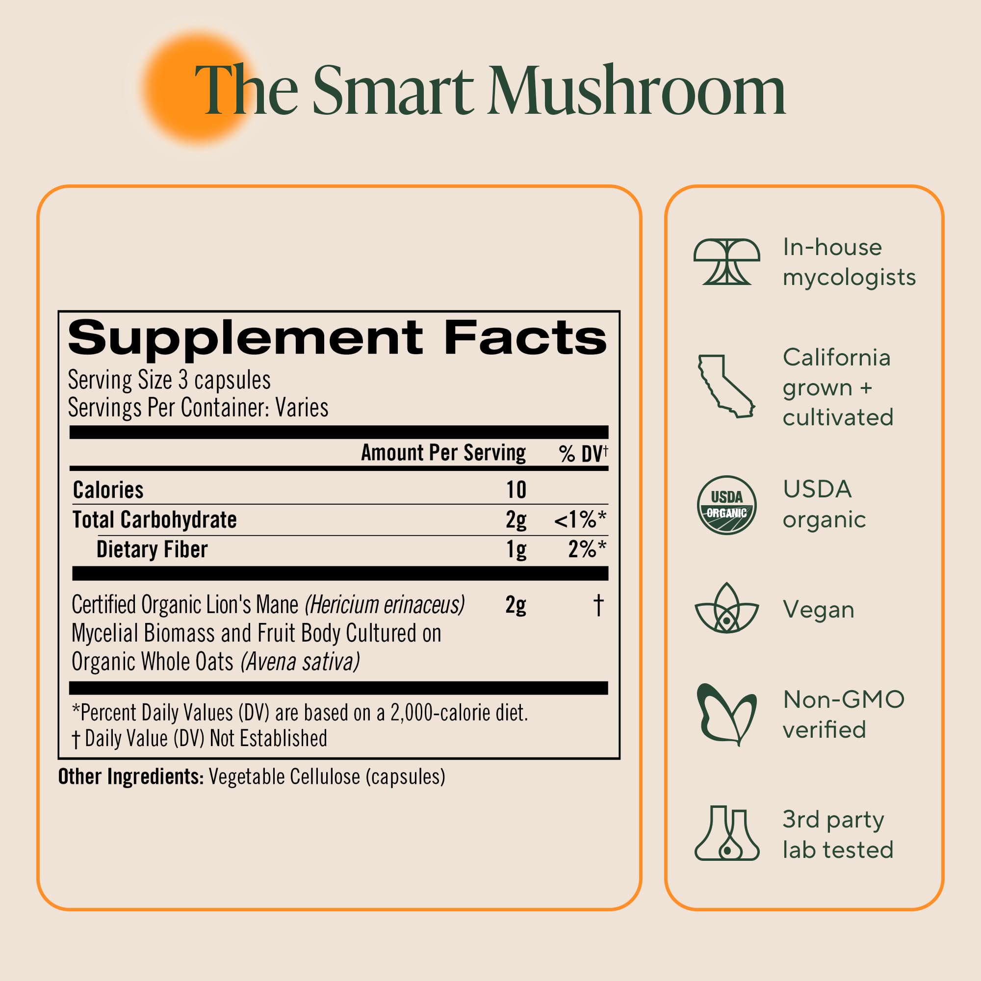 Om Lion’s Mane Mushroom Capsules - Organic Mushroom Supplement and Nootropic - Brain Supplements for Memory and Focus, 90 Count (30 Servings)
