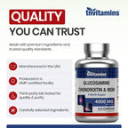 tnvitamins Glucosamine Chondroitin MSM, 240 Capsules, 4,000 mg Per Serving, Glucosamine Sulfate 2KCl, Joint Support Supplement for Men & Women