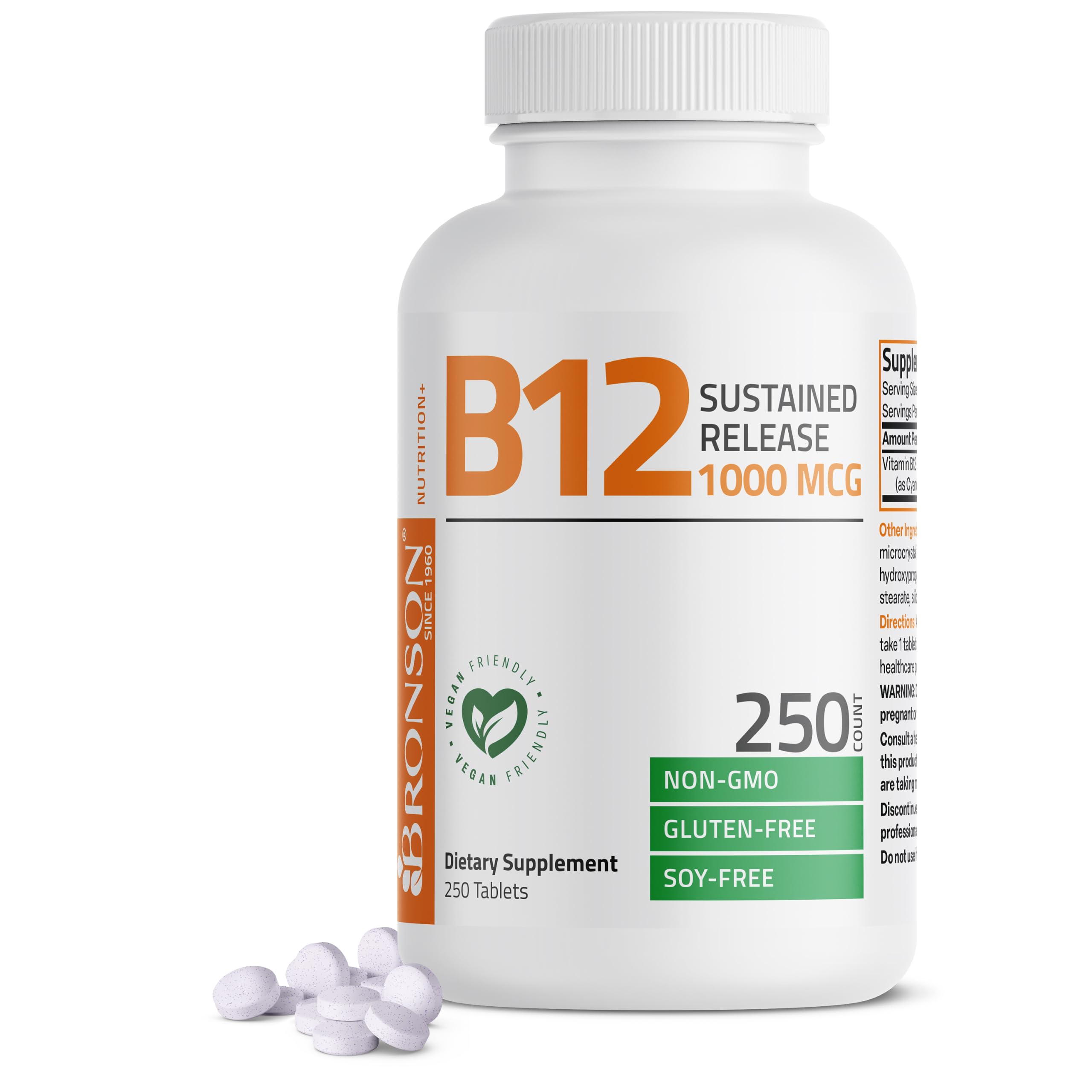 Bronson Vitamin B12 1000 mcg Sustained Release, Energy Support, 100 Tablets | Healthy Brain Function & Nervous System Support, Vegan, Non-GMO, Gluten-Free & Soy-Free