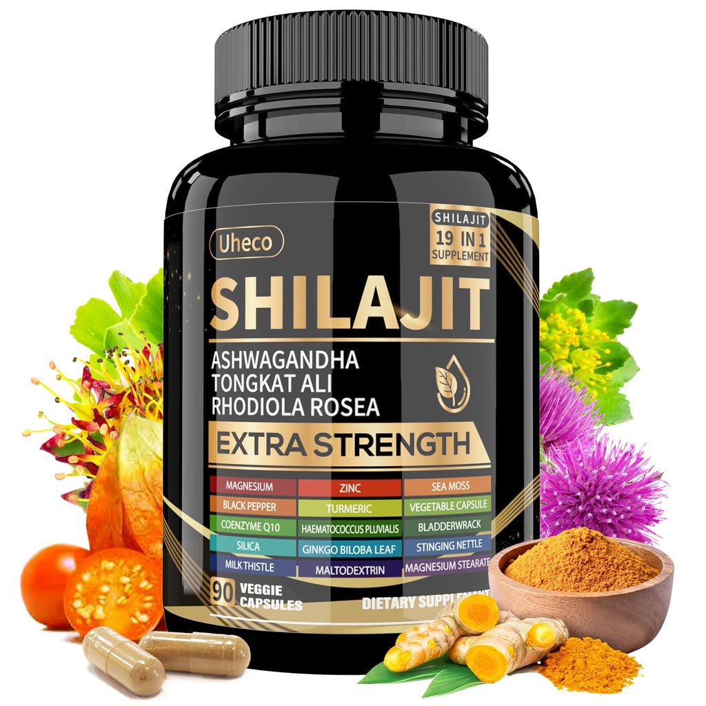 19-in-1 Shilajit Capsules for Men & Women, 90 Count | Energy Boost & Immune Support, 85+ Trace Minerals, 60% Fulvic Acid, Gluten Free, Non-GMO, Vegan, Natural Mineral Supplement