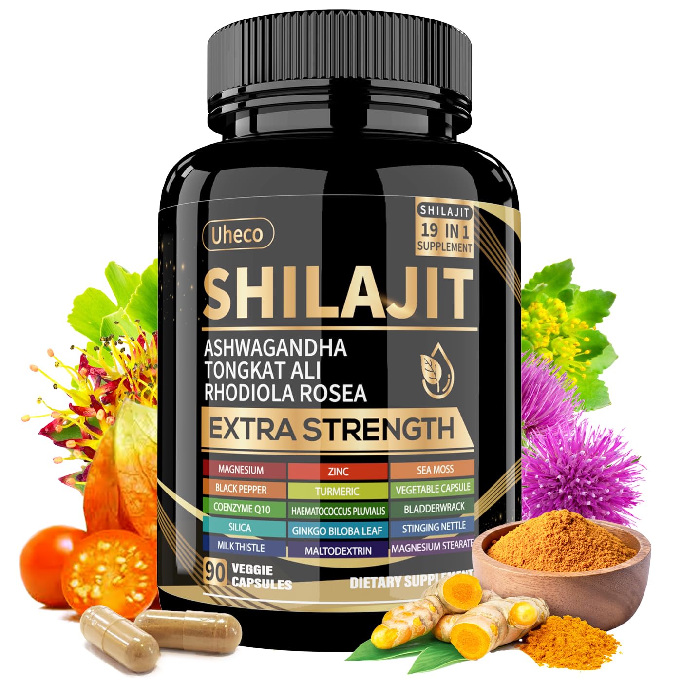 19-in-1 Shilajit Capsules for Men & Women, 90 Count | Energy Boost & Immune Support, 85+ Trace Minerals, 60% Fulvic Acid, Gluten Free, Non-GMO, Vegan, Natural Mineral Supplement