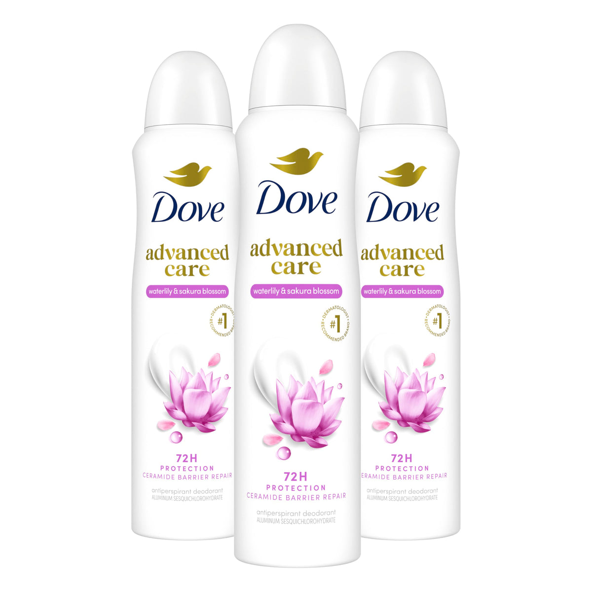 Dove Advanced Care Antiperspirant Spray Waterlily & Sakura 3.8 oz 3PK