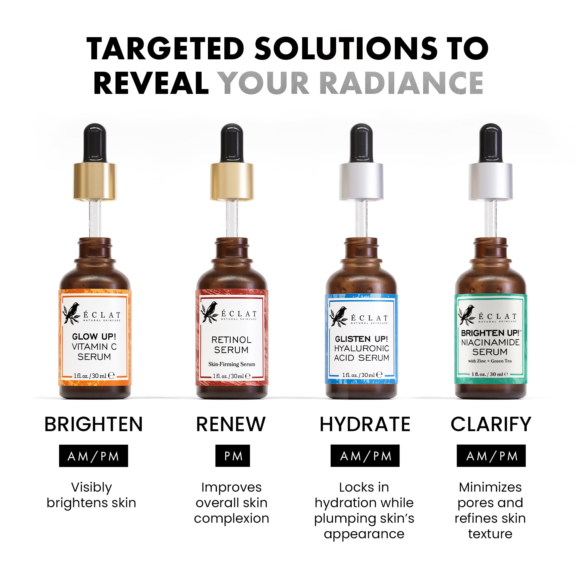 Eclat Skincare Vitamin C Serum - Skin Care for Dark Spots, Vitamin C Serum for Face with Hyaluronic Acid, Ferulic Acid, & Vit E - Anti Aging and Skin Brightening Vit C Formula for Face Care 1 Fl Oz