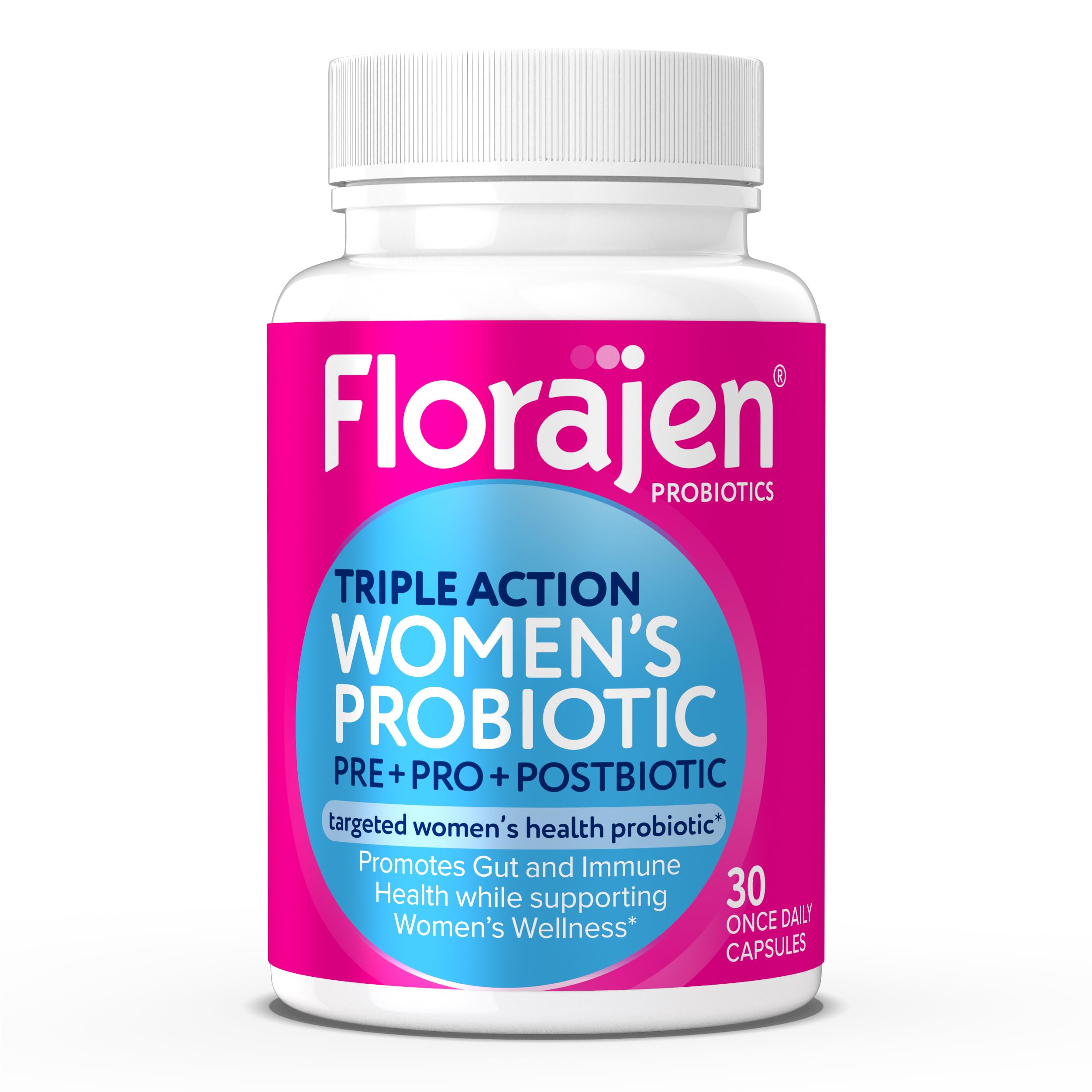 Florajen Women’s Probiotic, Digestive & Immune Support, 30 Capsules | Prebiotic & Postbiotic, Bloating & Constipation Relief, Vegan, Gluten-Free, Non-GMO, Daily Gut Health