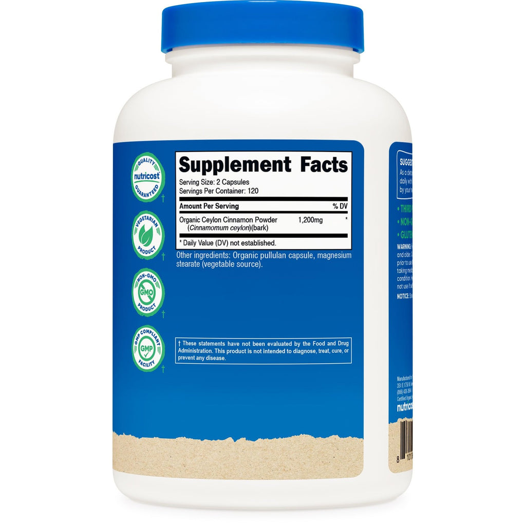 Nutricost Ceylon Cinnamon Capsules (240 Capsules) 1200mg per Serving | Gluten-Free