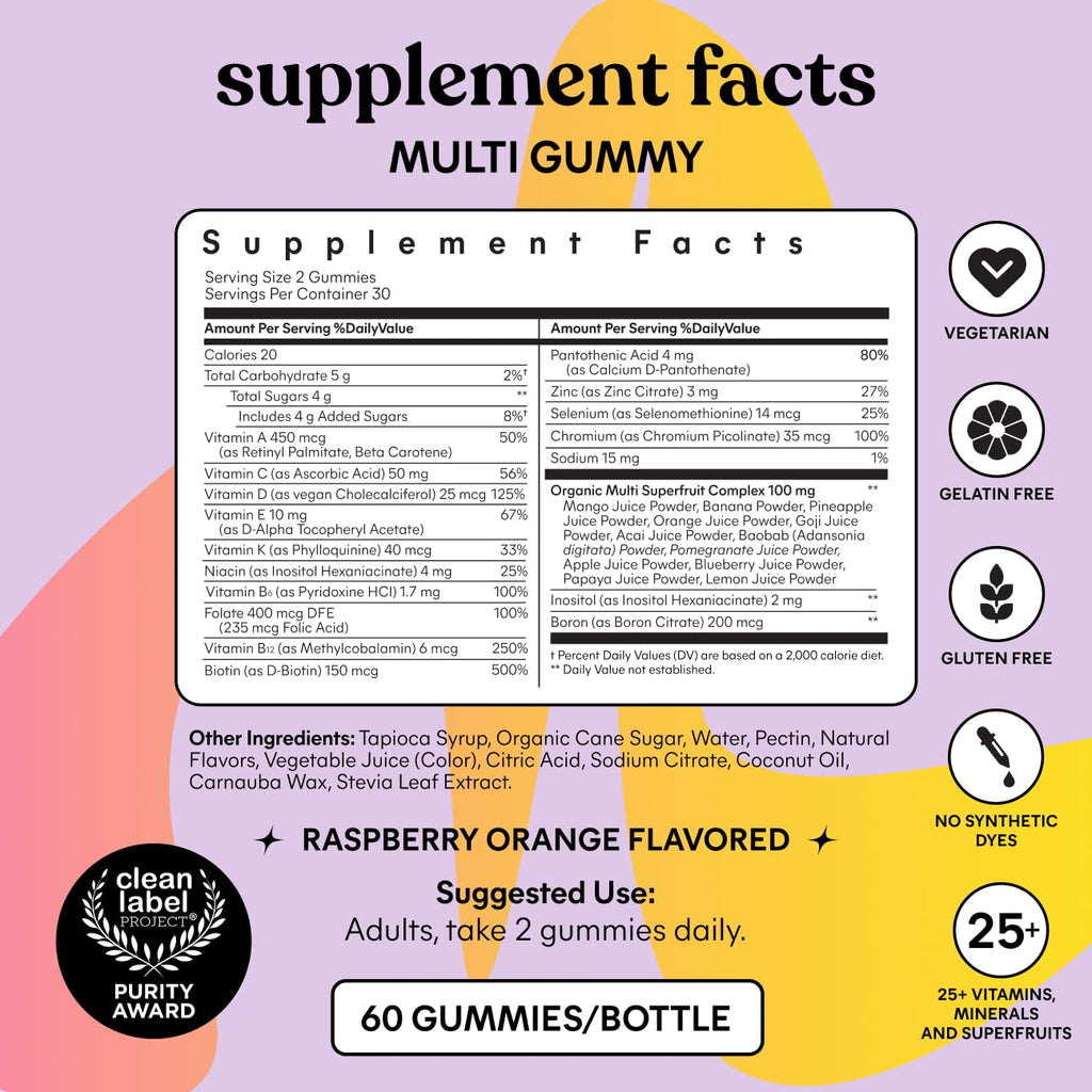 Lemme Multi Gummies, Daily Nutritional Support 30-Day Supply | Daily Nutritional Support with Vitamins A, C, D, E, Biotin, Folic Acid, Zinc & Inositol, Bone, Brain, Skin & Immune Health