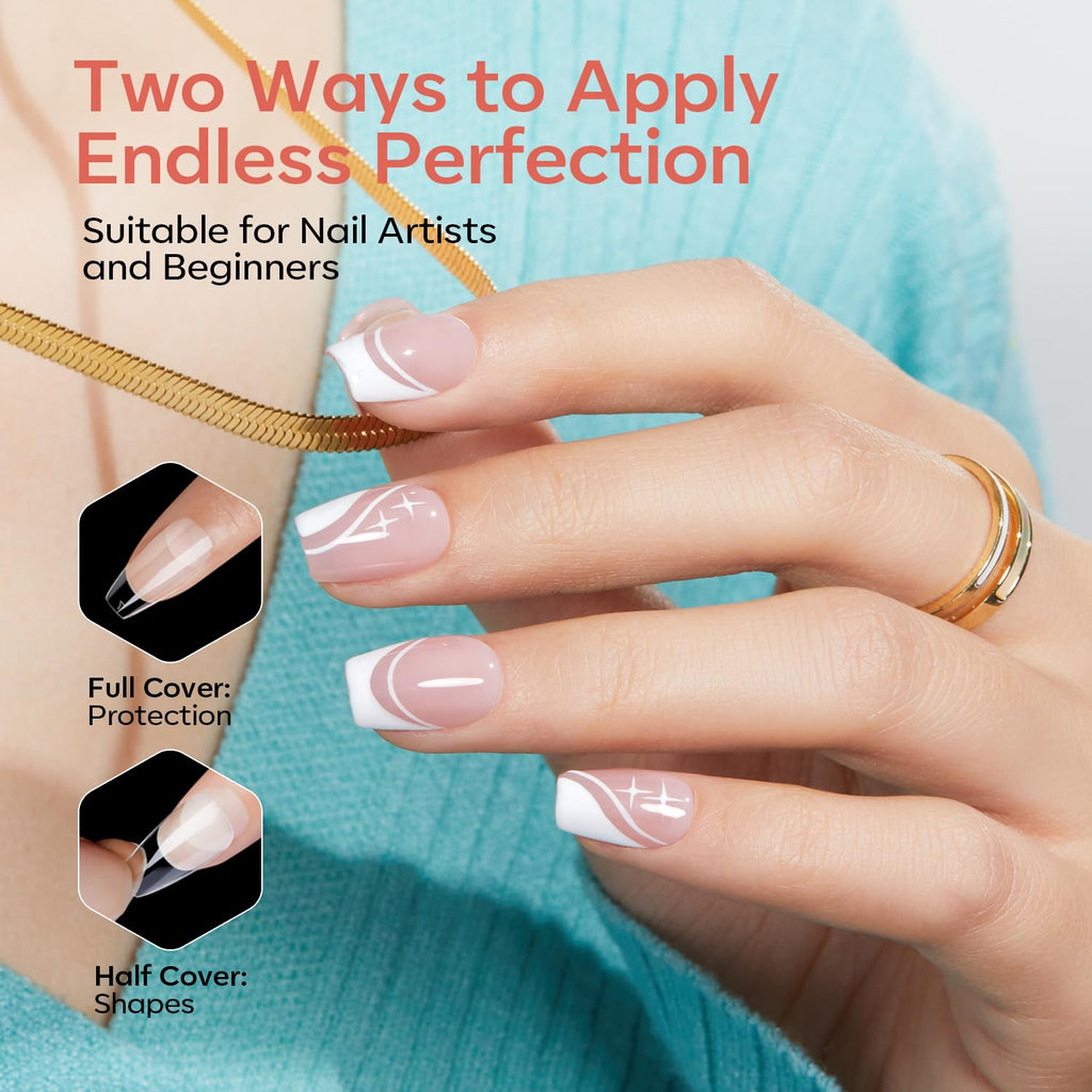 Modelones Short Almond Nail Tips set includes 360 pieces. Perfect for artists and beginners, offering two application styles.