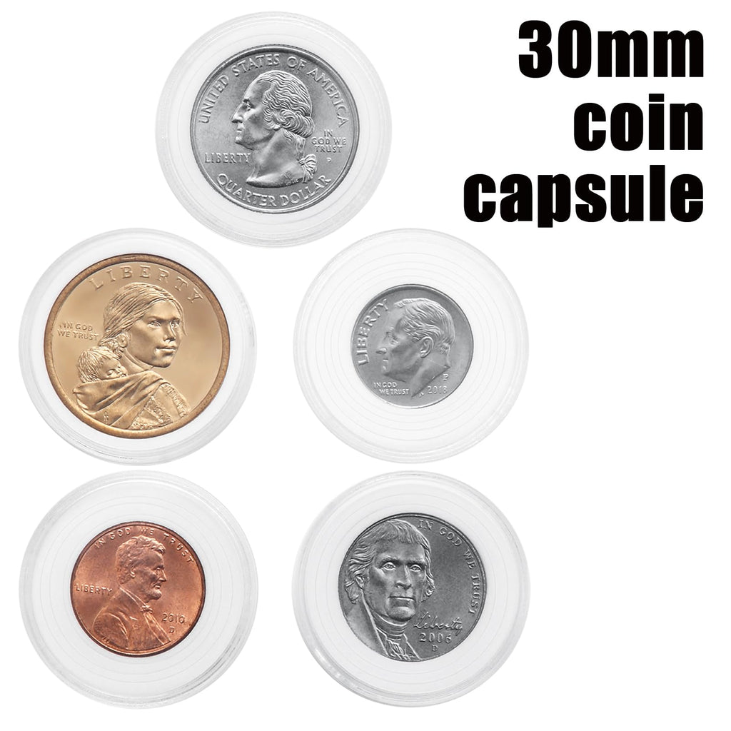 MUQING 240 PCS 30mm 5 Size Plastic Coin Capsule Holder