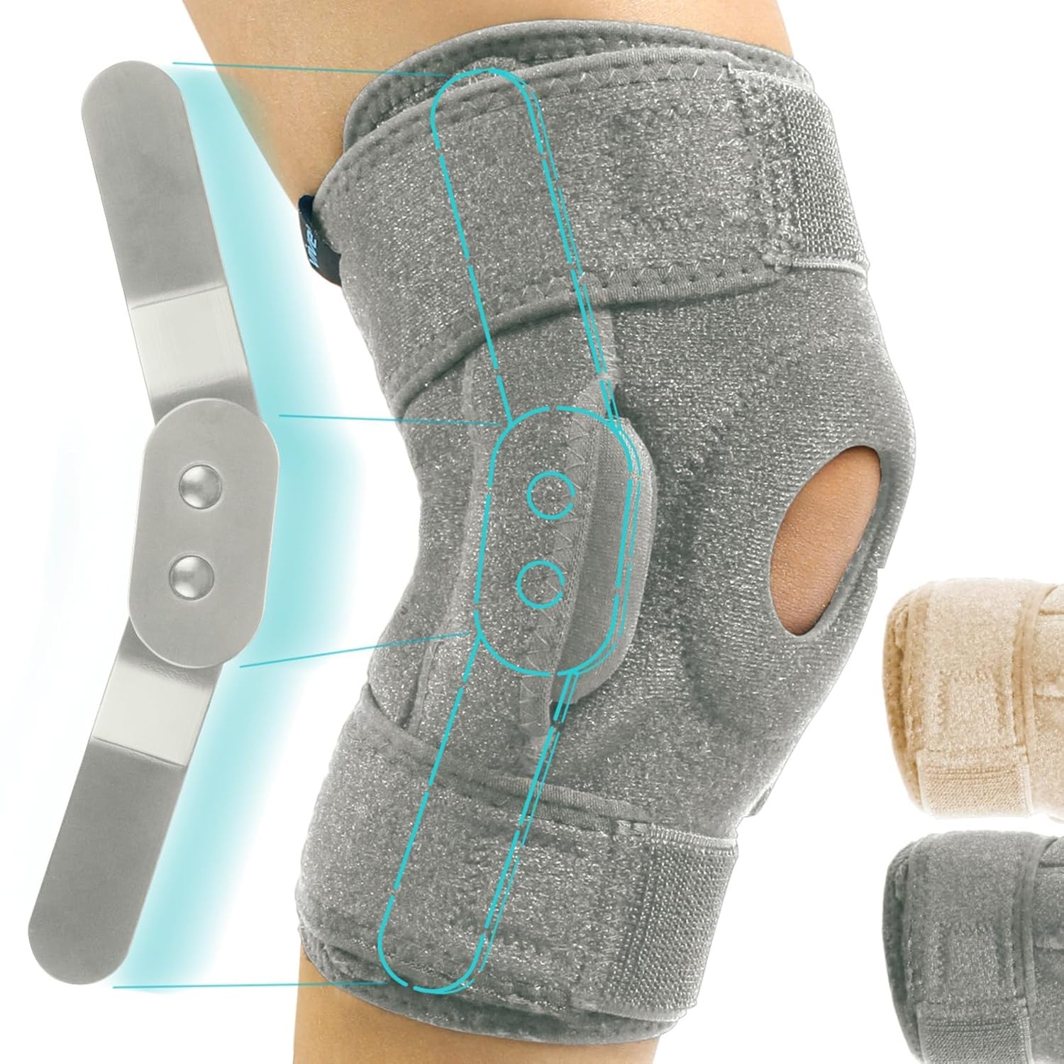 Buy now Vive Hinged Knee Brace - Relieves ACL, MCL, Meniscus Tear - Lightweight, Comfortable, Breathable Open Patella Wrap with Side Stabilizers - for Women & Men - Adjustable Strap for Tendonitis Small Gray at indiglob india
