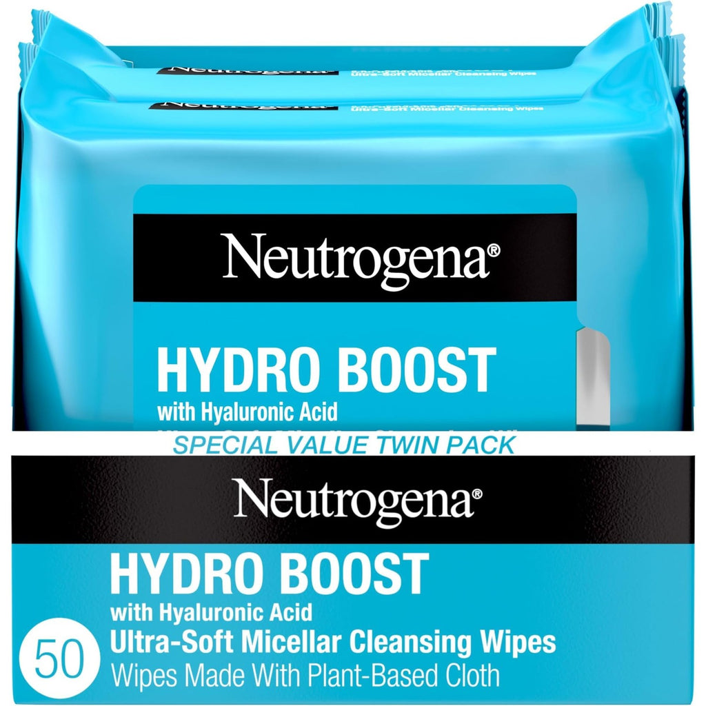 Neutrogena Hydro Boost Cleansing Wipes Makeup Remover, 25 Ct | Micellar Cleansing Cloths, Gently Removes Oil, Dirt, Waterproof Makeup, Hydrating Hyaluronic Acid