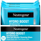 Neutrogena Hydro Boost Cleansing Wipes Makeup Remover, 25 Ct | Micellar Cleansing Cloths, Gently Removes Oil, Dirt, Waterproof Makeup, Hydrating Hyaluronic Acid
