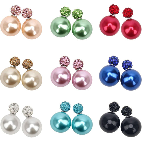 Buy now AHIER 9 Pairs Bling Rhinestone Polymer Clay Studs Pearl Button Earrings, Double Ball Earring, Jewelry Piercing Ear Ring at indiglob india