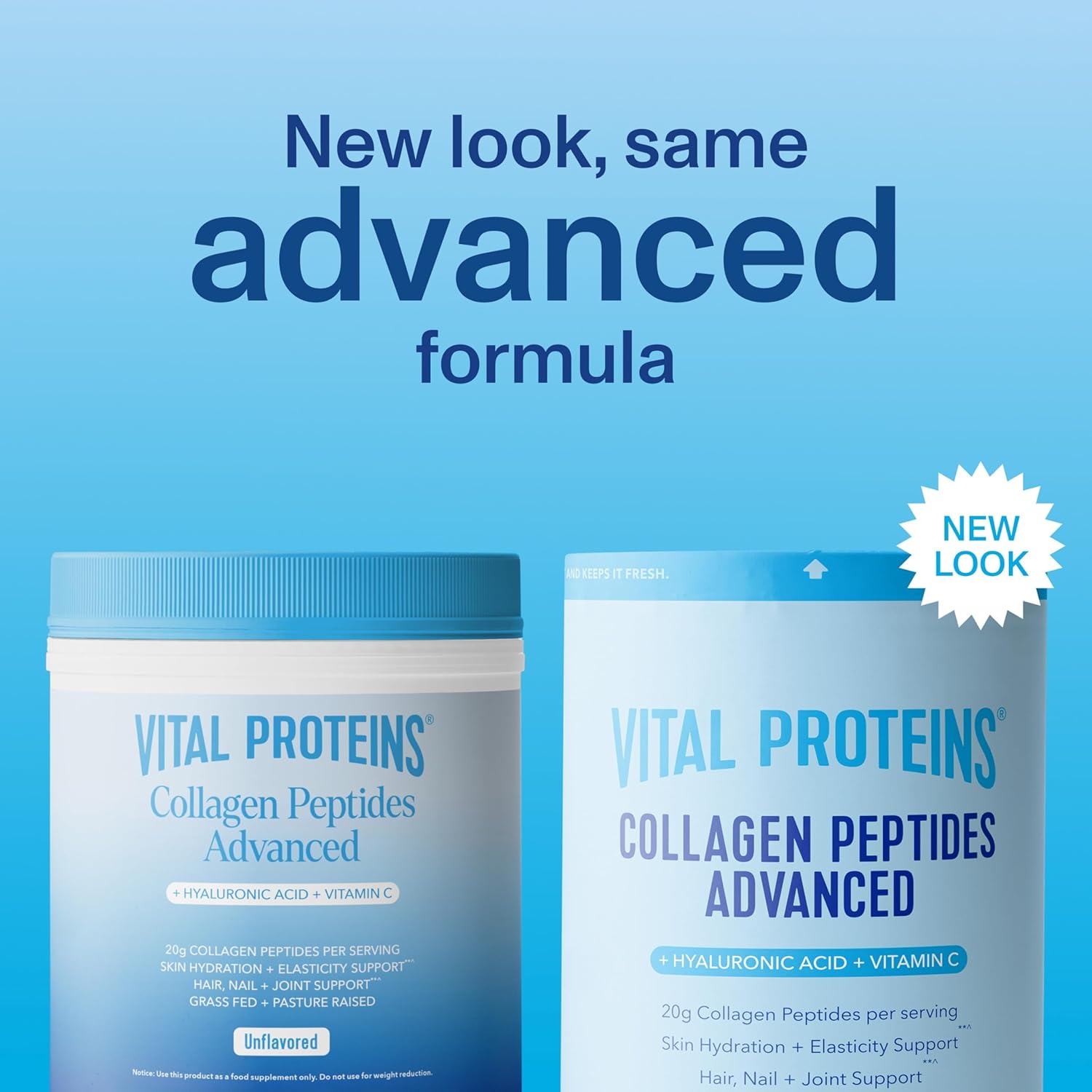 Buy now Vital Proteins Collagen Peptides Powder Advanced with Hyaluronic Acid & Vitamin C, Collagen Supplements, Unflavored, 12 Servings at indiglob india