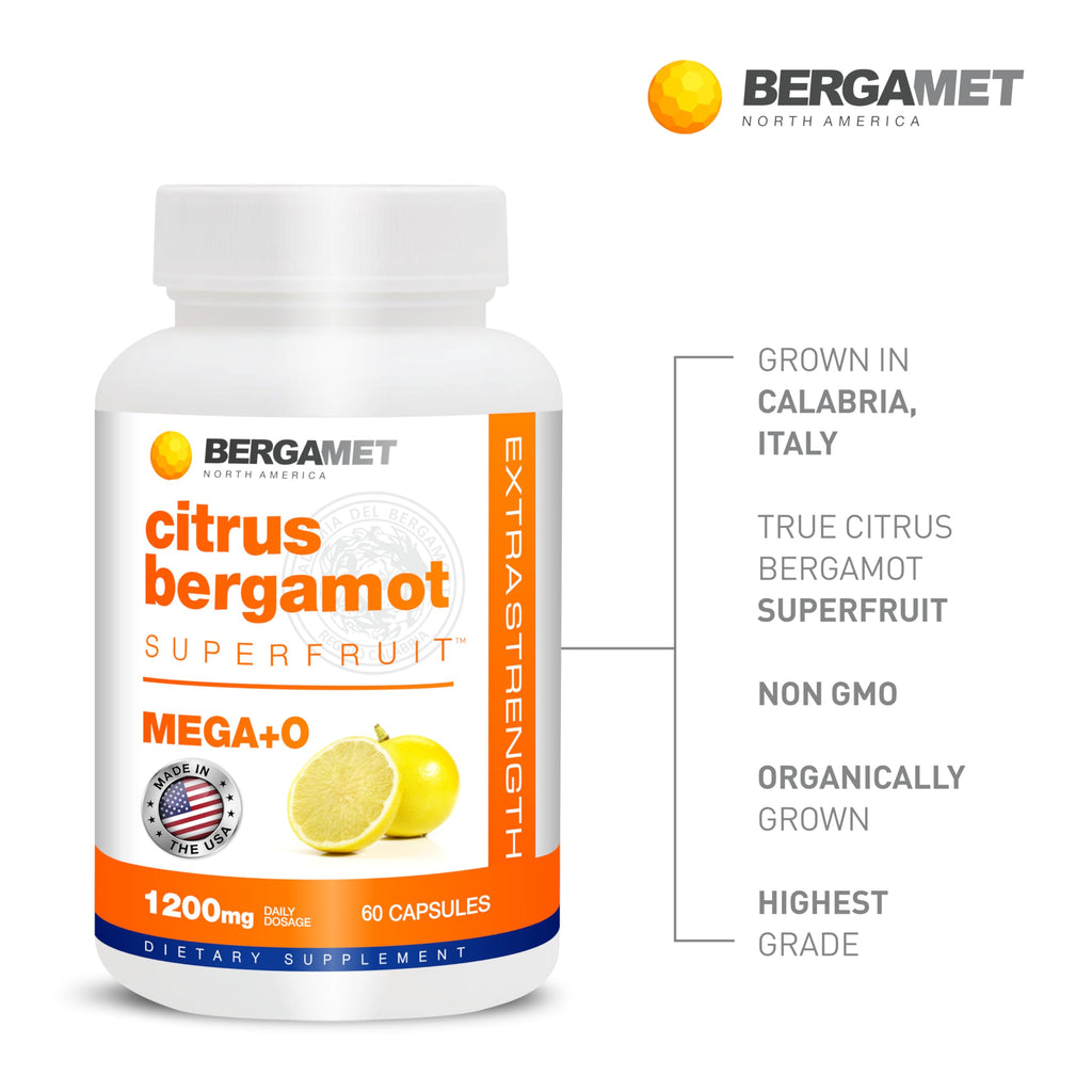 Citrus Bergamot Supplement, 170:1 Extract, 1200mg, 80% Polyphenols, Italian Citrus Bergamot Supplement, 60 Capsules, 1 Month, Made in the USA