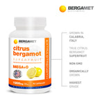 Citrus Bergamot Supplement, 170:1 Extract, 1200mg, 80% Polyphenols, Italian Citrus Bergamot Supplement, 60 Capsules, 1 Month, Made in the USA