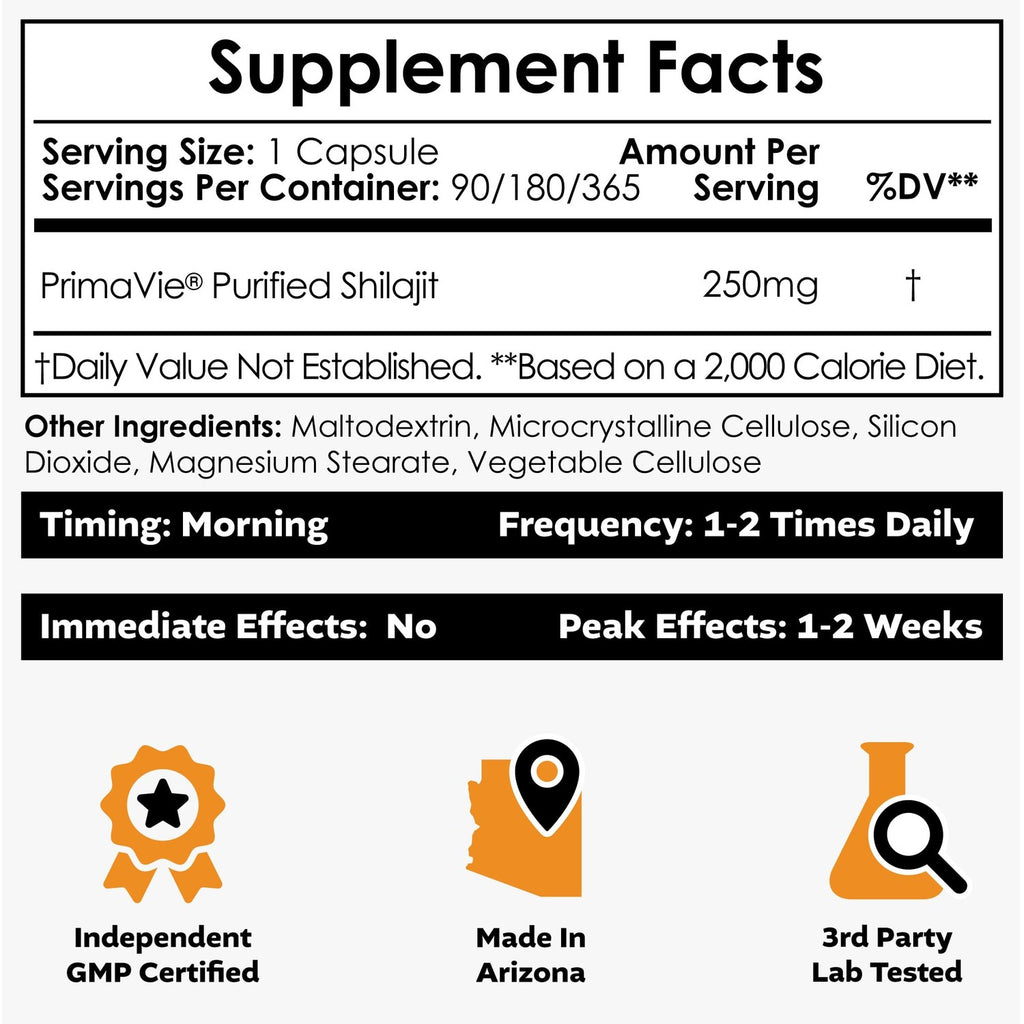 Nootropics Depot PrimaVie Shilajit Capsules | 250mg | 30 Count | Purified Extract | Ayurveda Supplement | Supports Mitochondrial Function + Boosts Endurance