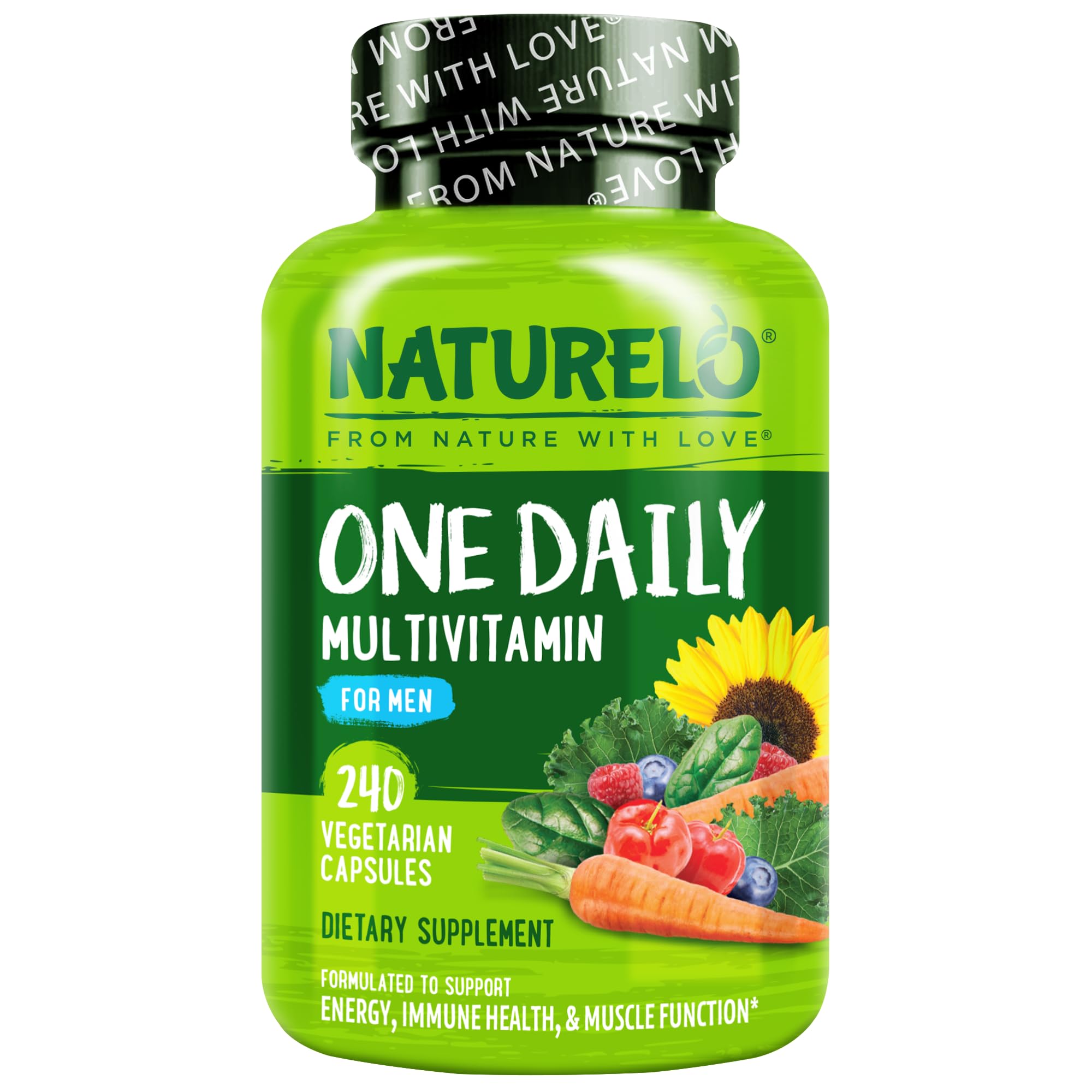 NATURELO Multivitamin for Men - One Daily, 60 Vegetarian Capsules | Vitamins, minerals & organic whole foods, non-GMO