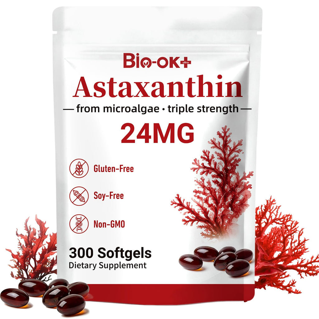 Astaxanthin Antioxidant Supplements 24mg with MCT Oil, Potent Astaxanthin with Ashawagandha, Support Eye, Skin, Immune Function, Fresh Microalgae Source, Triple Strength, 300 Softgels