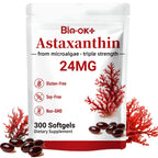 Astaxanthin Antioxidant Supplements 24mg with MCT Oil, Potent Astaxanthin with Ashawagandha, Support Eye, Skin, Immune Function, Fresh Microalgae Source, Triple Strength, 300 Softgels