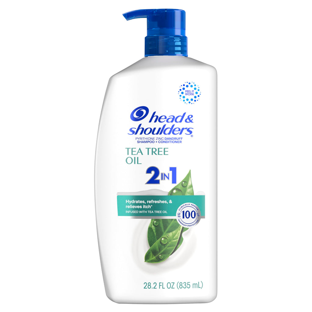 Head & Shoulders Tea Tree Oil 2-in-1 Anti-Dandruff Shampoo and Conditioner, 72-Hour Protection, 1% Pyrithione Zinc, 28.2 fl oz