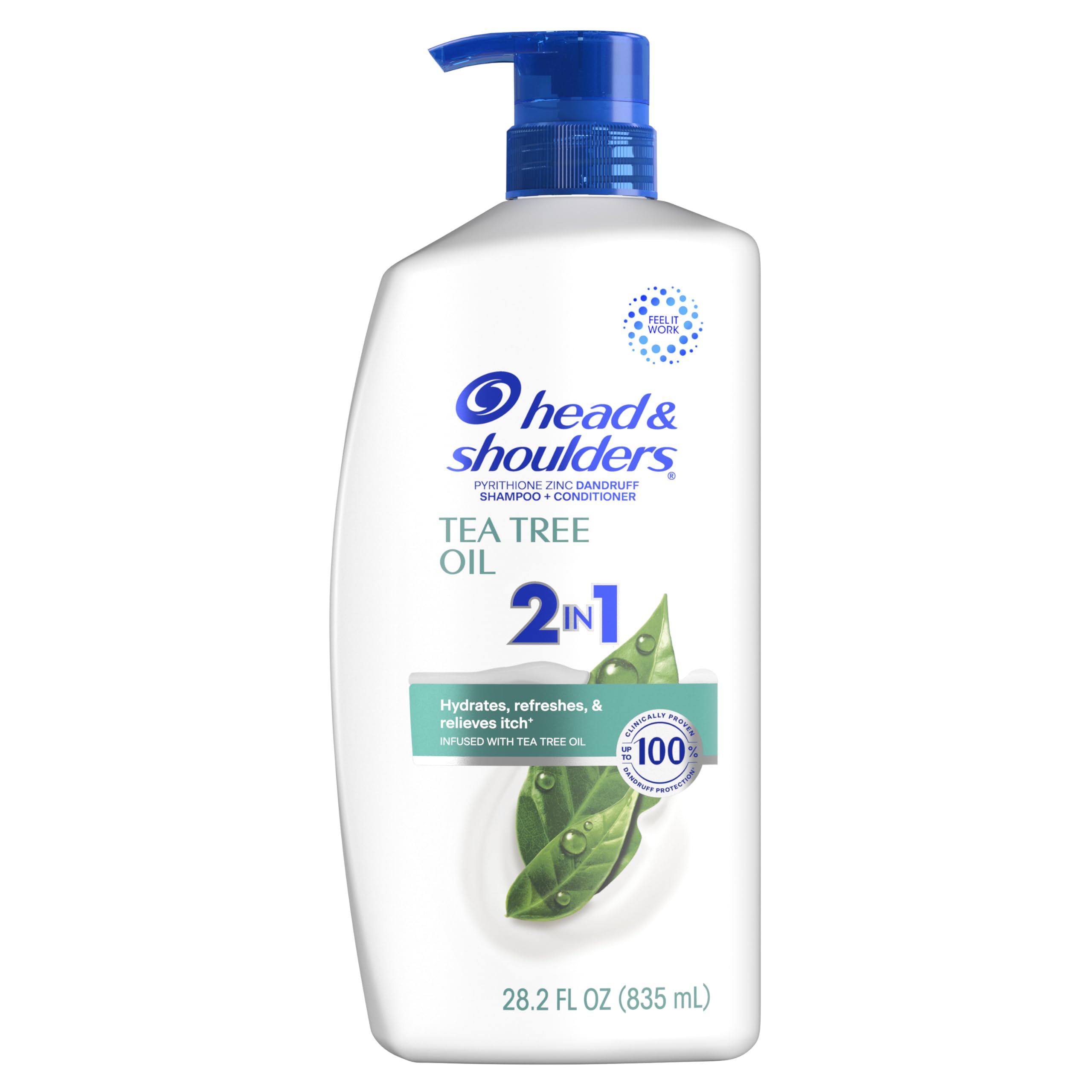 Head & Shoulders Tea Tree Oil 2-in-1 Anti-Dandruff Shampoo and Conditioner, 72-Hour Protection, 1% Pyrithione Zinc, 28.2 fl oz