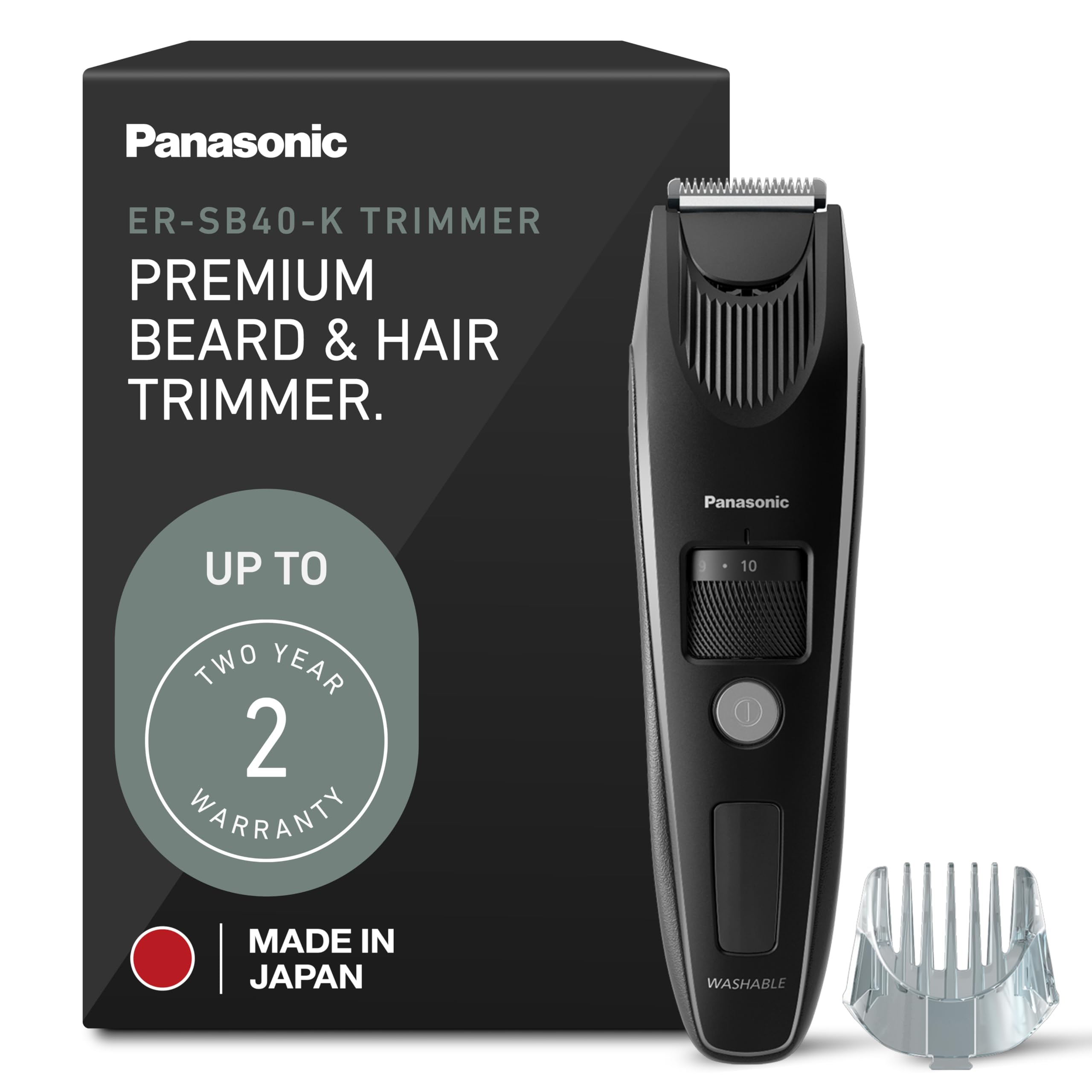 Panasonic Cordless Beard Trimmer for Men with Precision Dial, 19 Adjustable Length Settings, Rechargeable Battery, Washable, Birthday Gifts for Men, ER-GB42-K (Black)