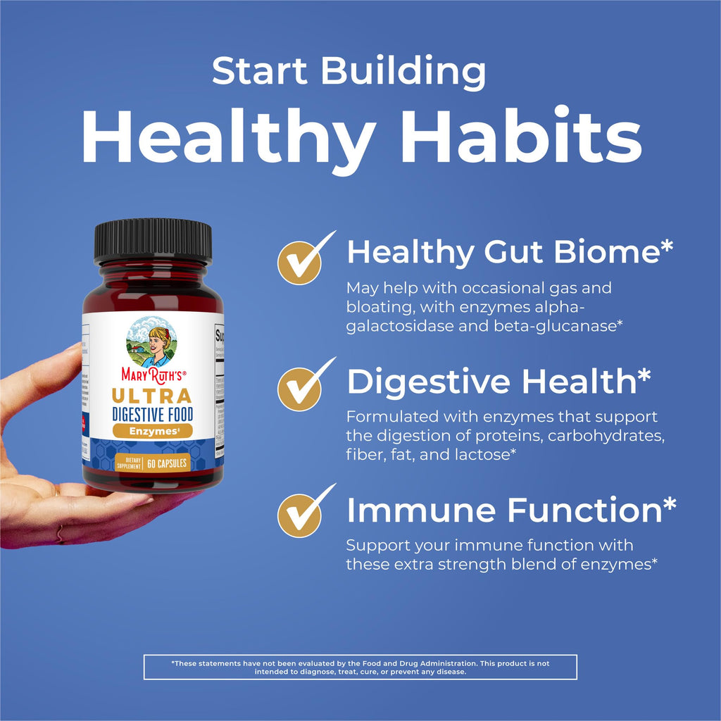 MARYRUTH'S Ultra Digestive Enzymes, Gut Health Supplement, 60 Count, Lipase | Gut Health Supplement, Digestion & Immune Support, Occasional Gas & Bloating Relief, 12+ Enzymes