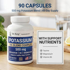 Dr. Berg Potassium Tri-Blend Complex – 500 mg Potassium Supplement for Muscle & Nerve Support* – Maximum Strength Potassium Formula w/Magnesium, B6 & Taurine – 90 Capsules