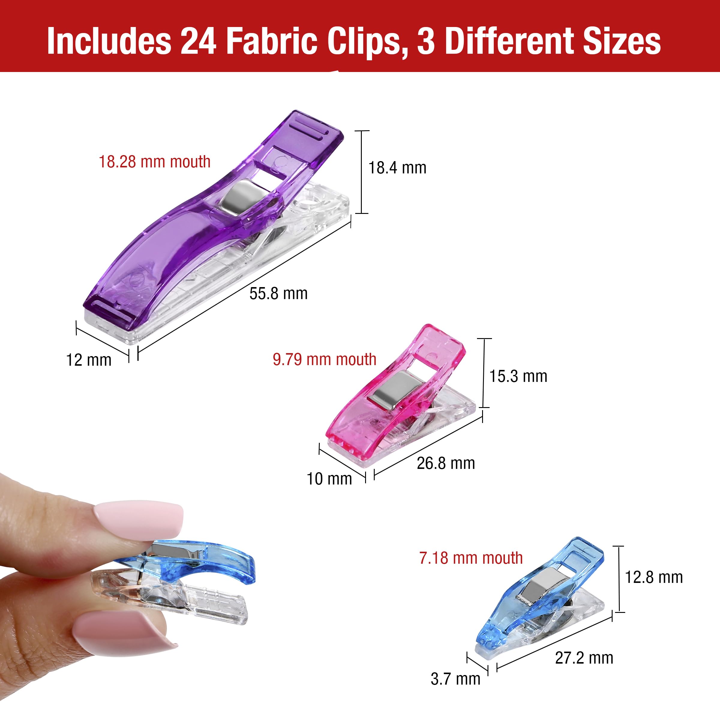 Buy now SINGER Sewing & Quilting Clips, 24ct - Large, Small & Mini Fabric Clips for Crafts - Assorted Color Quilt Clamps, Multi-Use Sewing Tool, Includes Storage Case at indiglob india