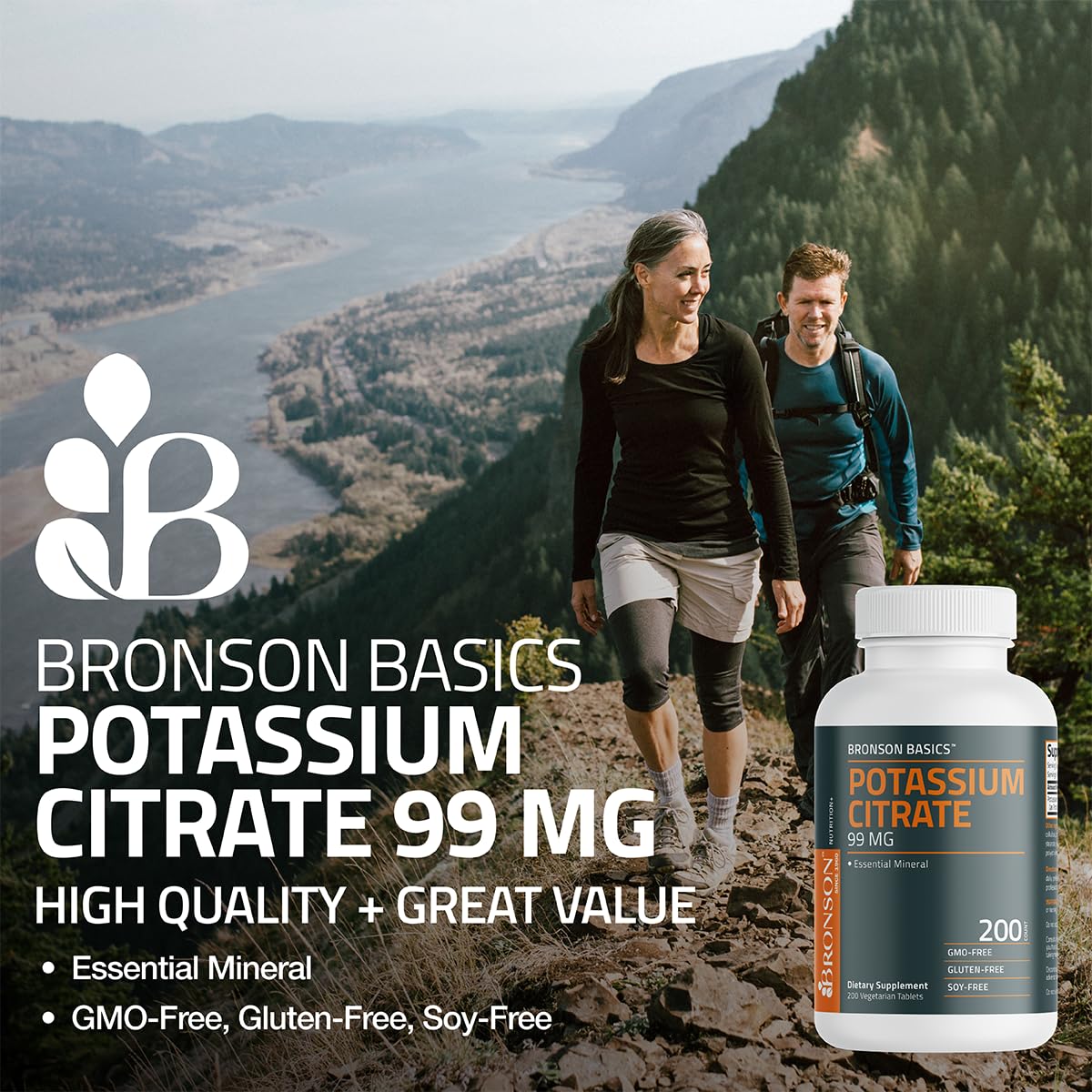 Bronson Potassium Citrate 99 mg, 200 Vegetarian Tablets