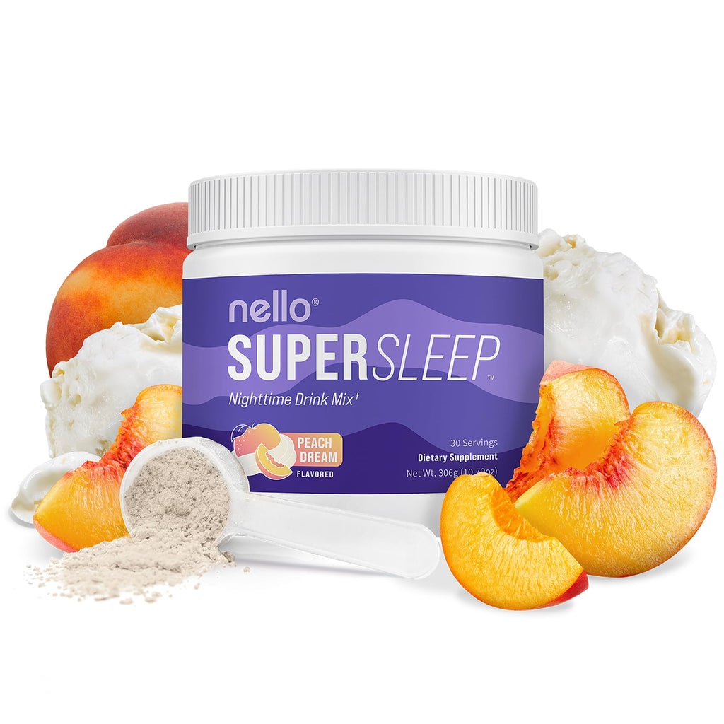 Nello Supersleep, Nighttime Sleep Support Drink Mix, Ashwagandha, Maizinol, L-Glycine, Magnesium Glycinate, Peach Dream (Pack of 20)