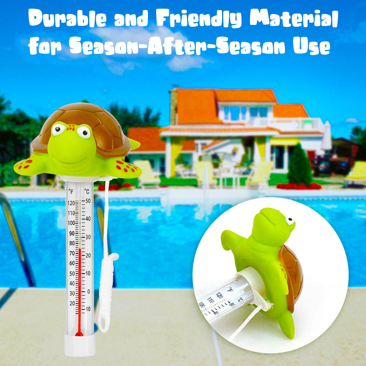XY-WQ Turtle Floating Pool Thermometer with String, Easy-Read