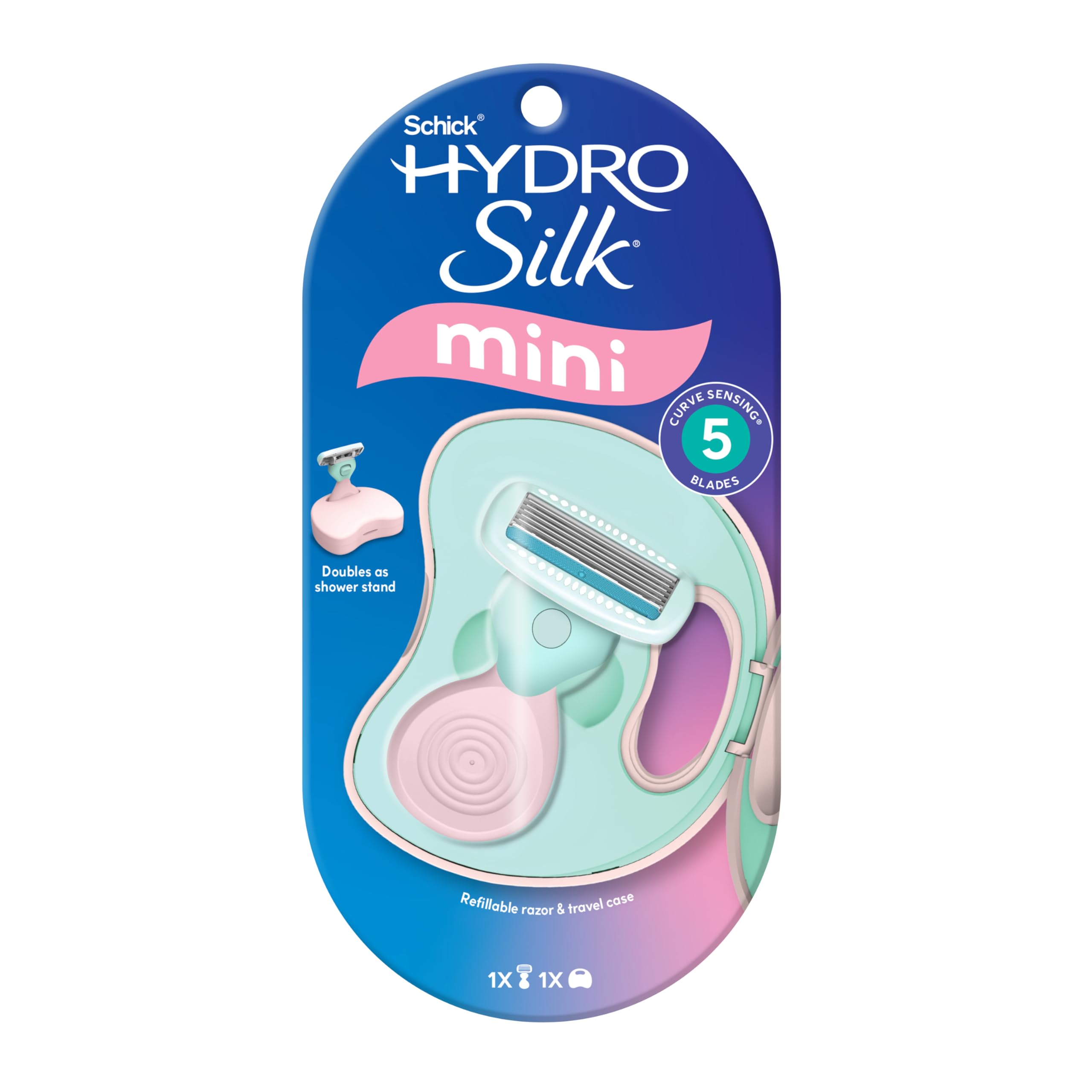Schick Hydro Silk Mini Razor for Women | Womens Razors for Shaving, Travel Size Toiletries, 5-Blade Travel Razor, Includes 1 Mini Handle, 1 Refill & 1 Case