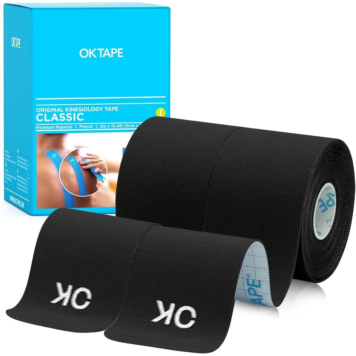 Buy now OK TAPE Kinesiology Tape 10 inches Precut, 20 Strips, Cotton Elastic Athletic Tape Latex Free, 2in x 16ft, Black 2 Rolls Black at indiglob india