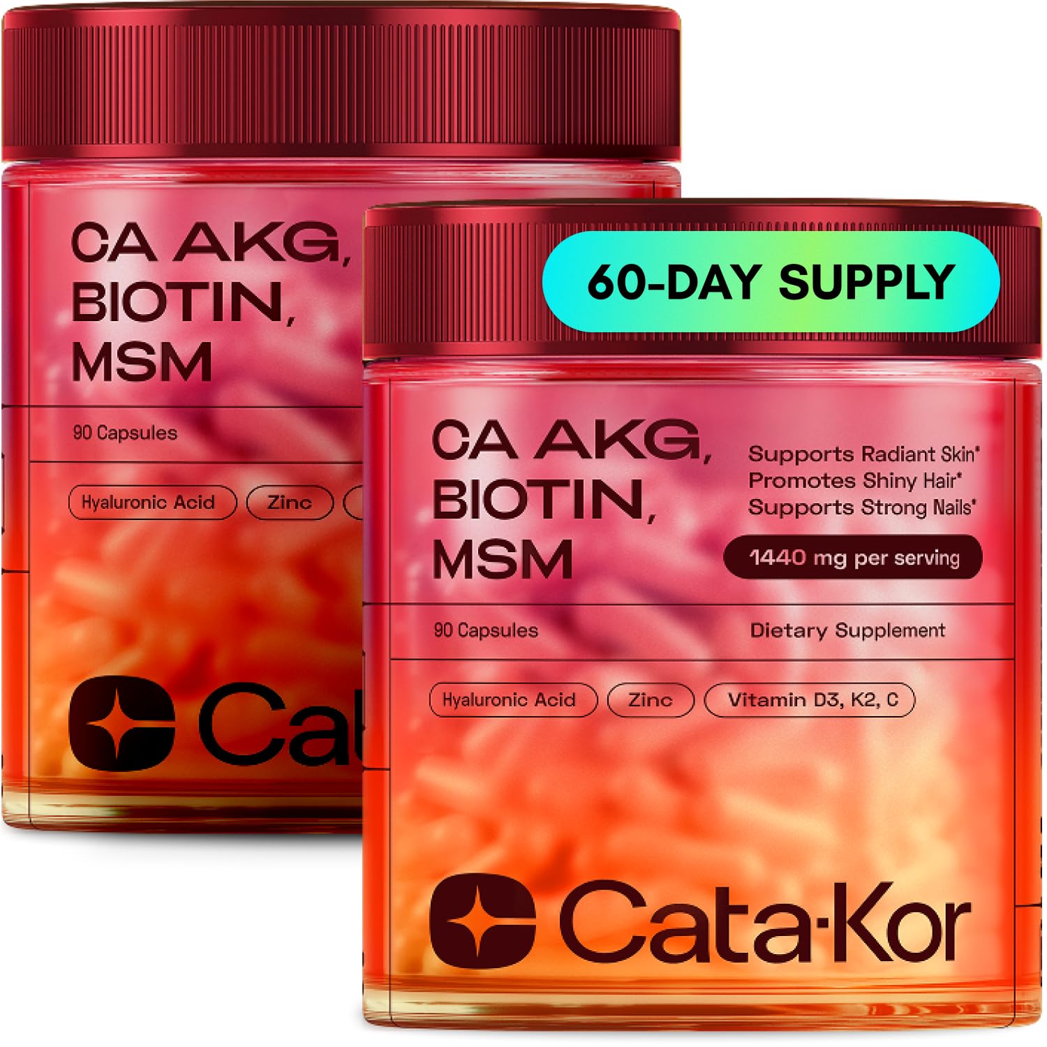 Cata-Kor Hair Skin and Nails Vitamins for Women – Biotin Hair Supplement | Hyaluronic Acid | Calcium AKG | MSM | Vitamin C & Vitamin D3 K2 – Hair Growth Vitamins – 270 Caps (3 Pack)