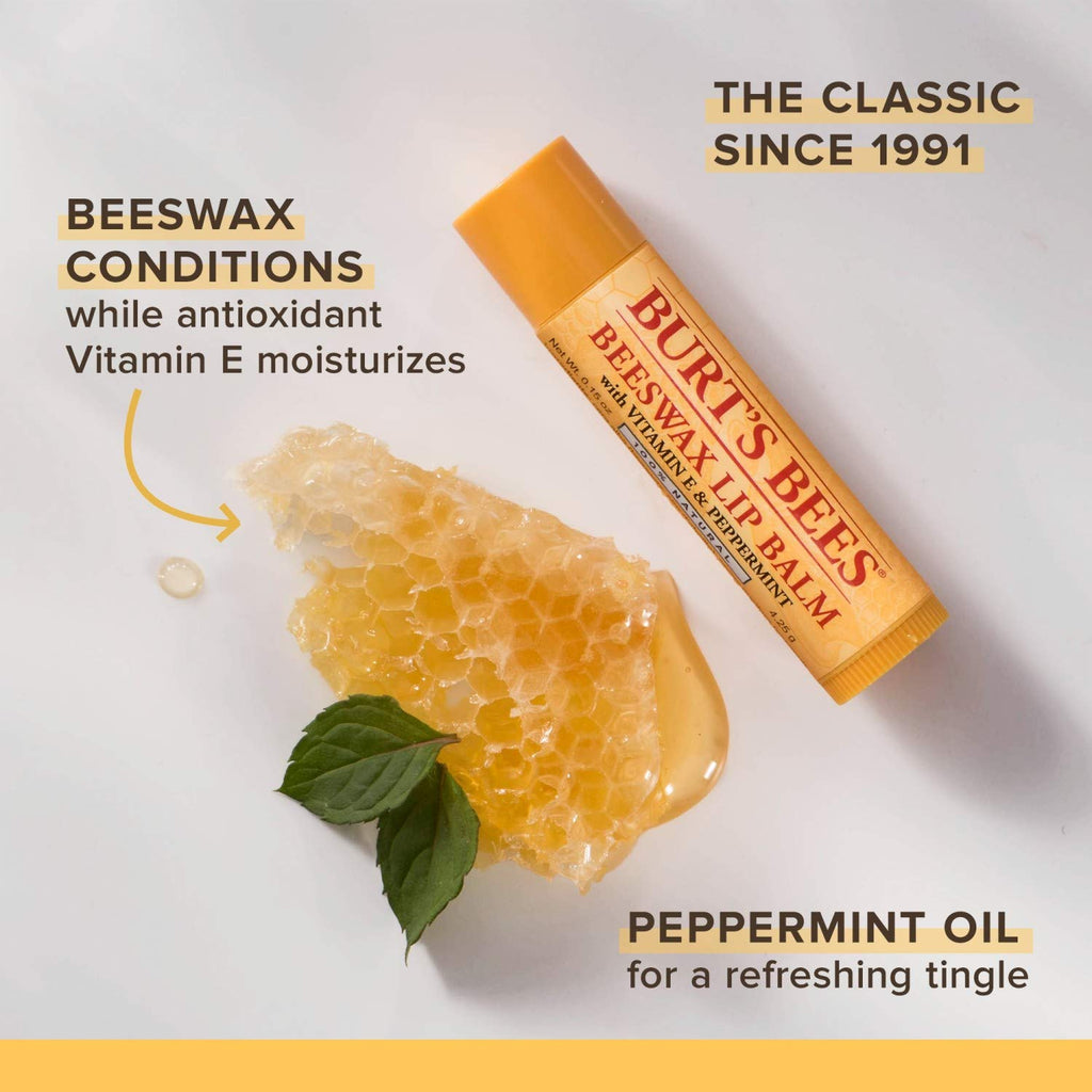 Buy now Burt's Bees Lip Balm Stocking Stuffers, Moisturizing Lip Care Holiday Gift, 100% Natural, Original Beeswax with Vitamin E & Peppermint Oil (4 Pack) at indiglob india