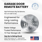 Garage Door Opener Battery - 2 Pack CR2032 Button Lithium 3V Packaging May Vary Replacement Power for Major Remotes, Keypads, Sensors