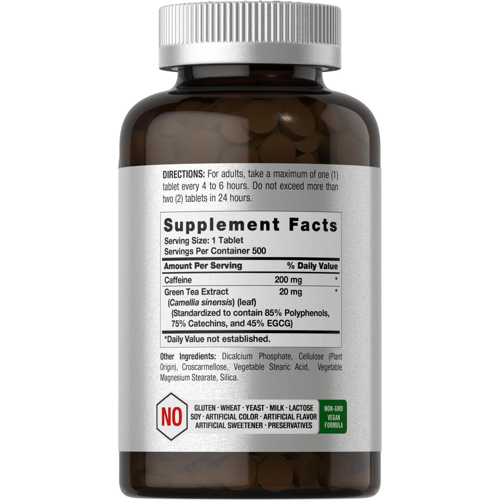Horbäach Caffeine Pills 220mg with Green Tea | 500 Tablets | Vegetarian, Non-GMO & Gluten Free