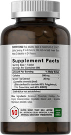 Horbäach Caffeine Pills 220mg with Green Tea | 500 Tablets | Vegetarian, Non-GMO & Gluten Free