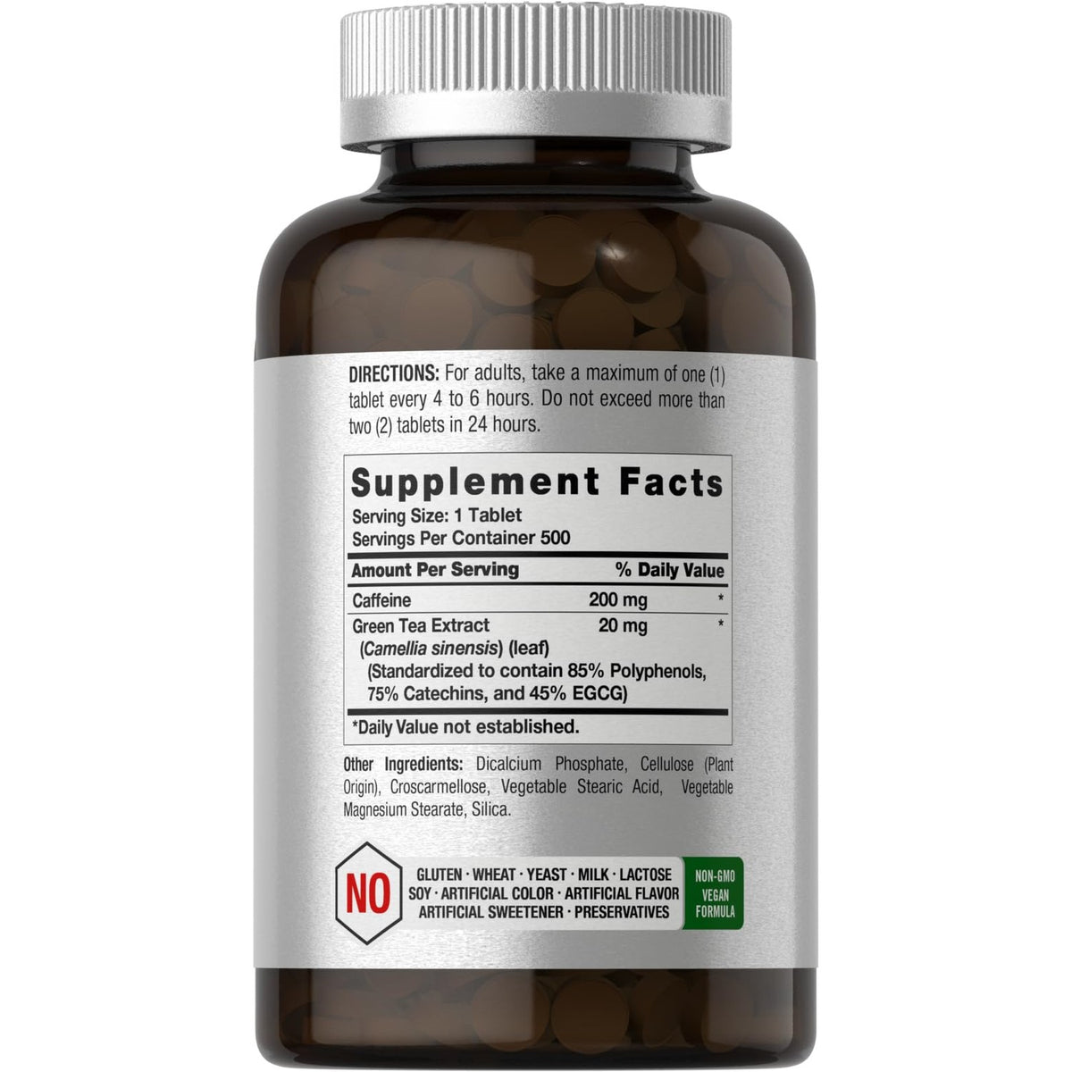 Horbäach Caffeine Pills 220mg with Green Tea | 500 Tablets | Vegetarian, Non-GMO & Gluten Free