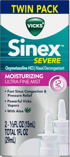 Buy now Vicks Sinex Severe Nasal Spray, Moisturizing Ultra Fine Mist with Aloe, Decongestant Medicine, Relief from Stuffy Nose Due to Cold or Allergy, Nasal Congestion & Sinus Pressure Relief, 265 Sprays x 2 at indiglob india