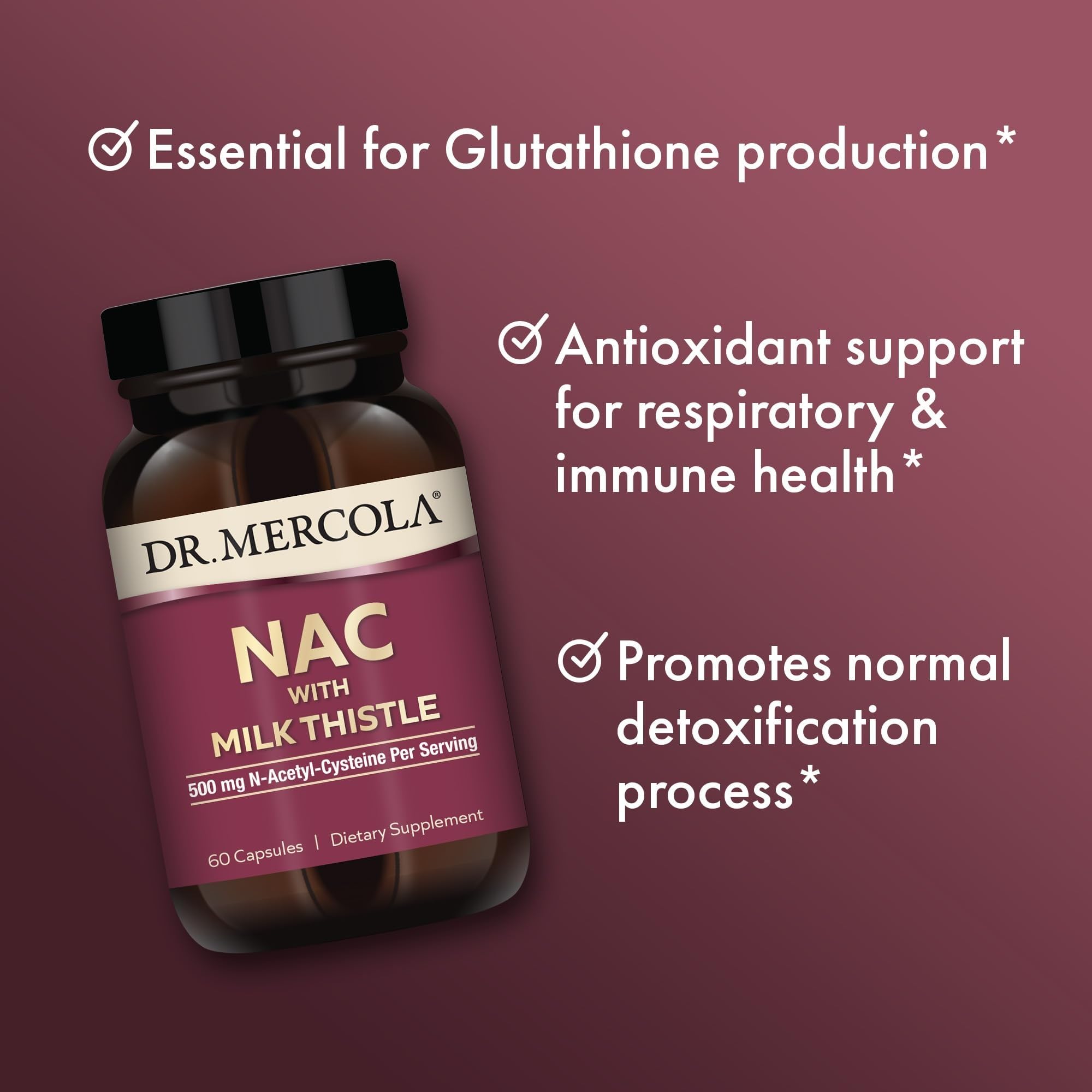 Dr. Mercola NAC with Milk Thistle, 500 mg, 60 Capsules (30 Servings) | Supports Normal Detoxification, Liver, and Cellular Health with Milk Thistle and Broccoli Sprout, Non-GMO, Gluten-Free