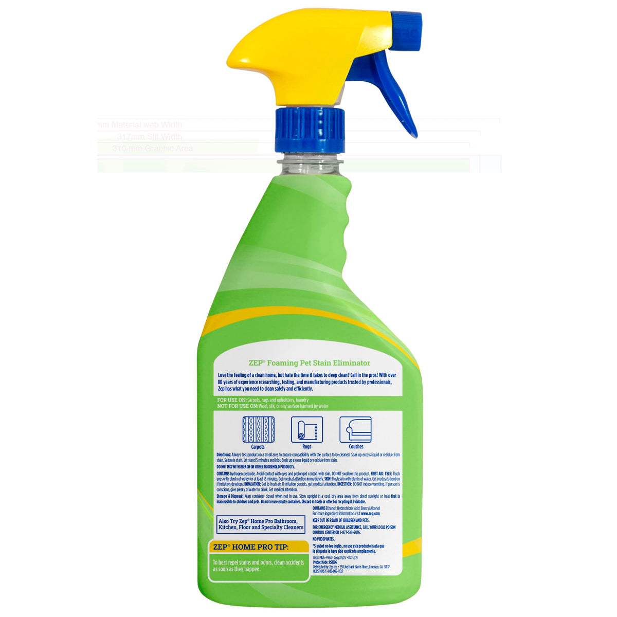 Zep Home Pro Foaming Pet Stain Eliminator - 24 Fl. Oz. - R53206 - Permanently eliminates indoor dog and cat odors from your home furnishings, upholstery, and textiles