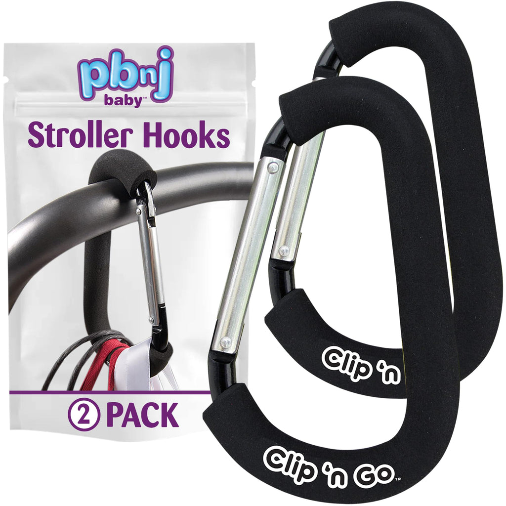 PBnJ Baby Stroller Hooks, Large Carabiner Clip, Diaper Bag Purse, 2 Pack