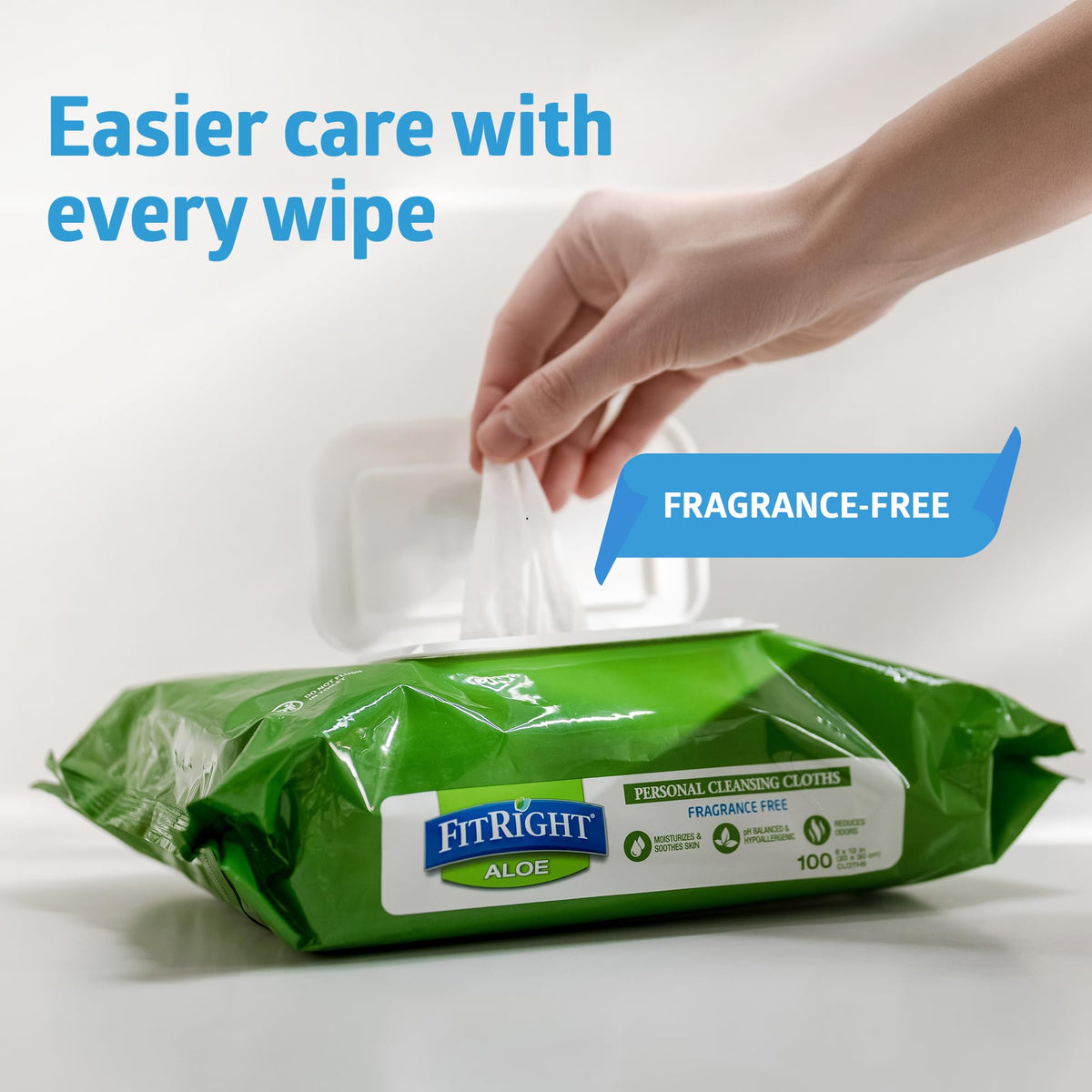 Medline FitRight Aloe Quilted Heavyweight Personal Cleansing Cloth Wipes, Unscented, Pack of 48, 8 x 12 inch Adult Large Incontinence Wipes