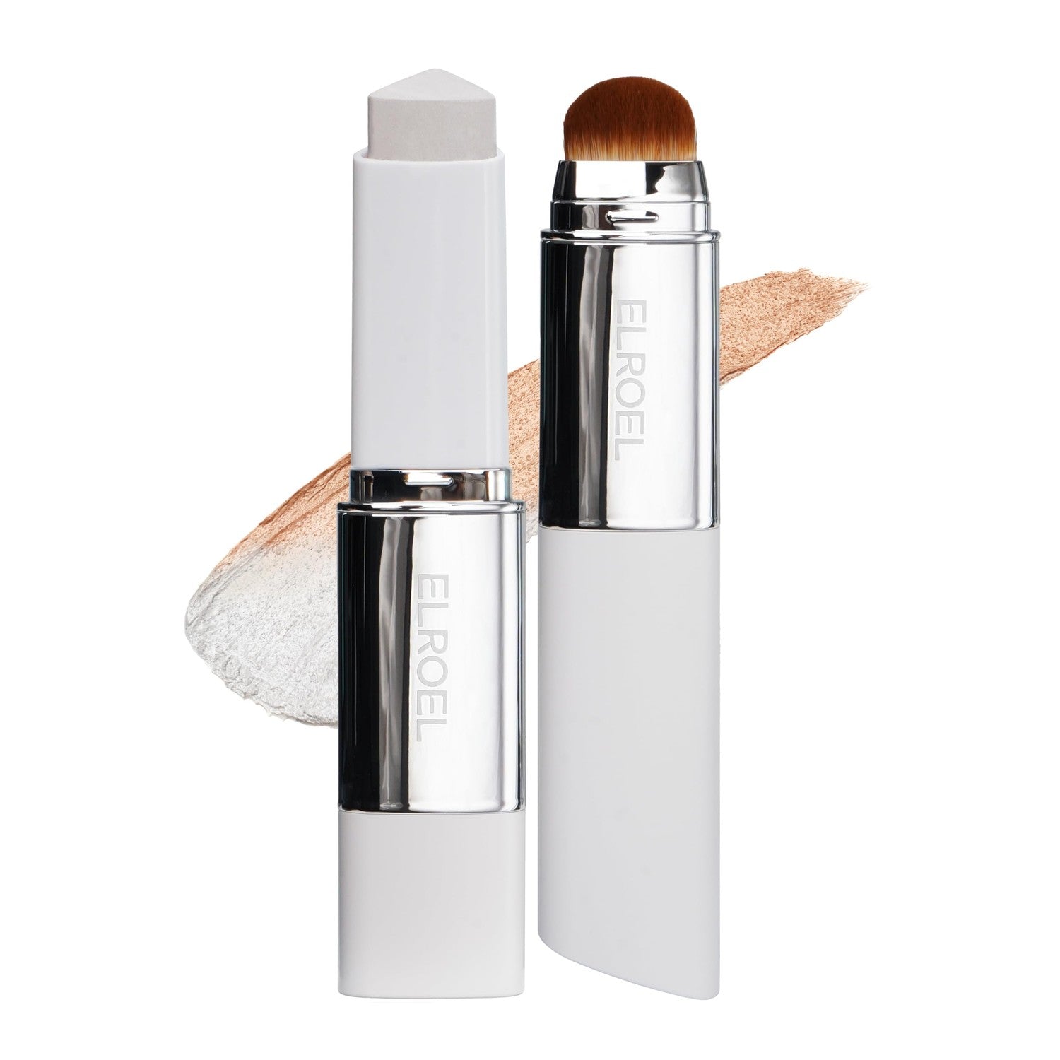 ELROEL Blanc Cover Cream Stick V White - Korean Foundation (#200 Fair) | Medium To Full Coverage, Dewy Finish, Color-Changing Foundation Stick with Volufiline, Dual-Ended, Built-In Detachable Brush